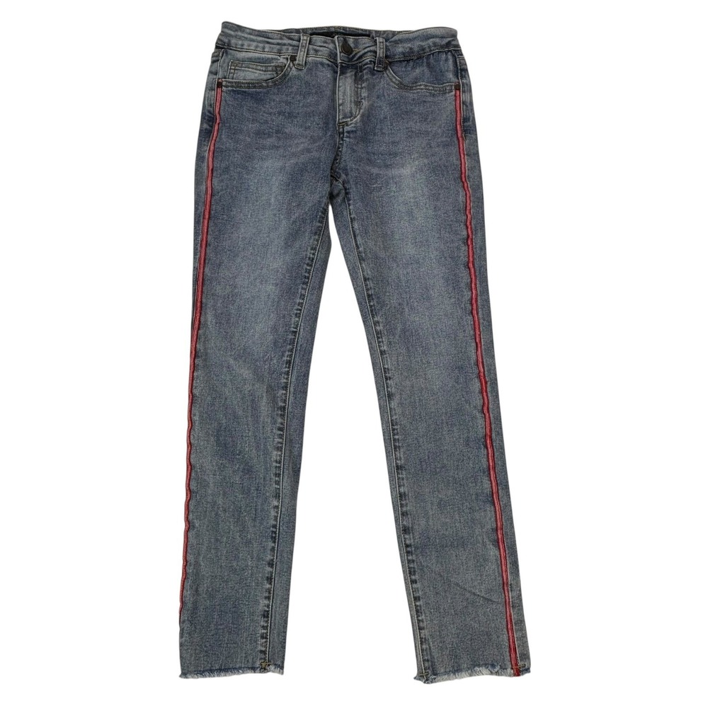 Joe's Jeans Girls Kids Size 12 Denim Skinny Jeans Red‎ Stripe Frayed Hem